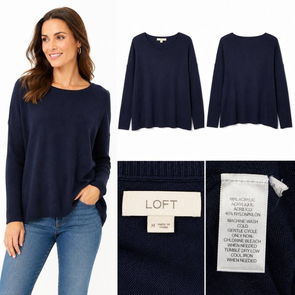 Loft M Navy Long Sleeve Lightweight Sweater Top